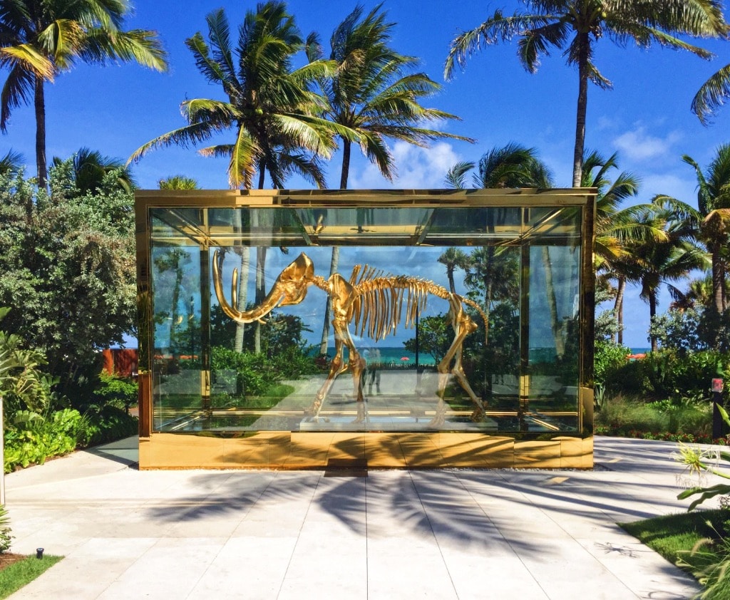 Gone But Not Forgotten, 24-karat gold leaf woolly mammoth skeleton, Faena Miami Beach